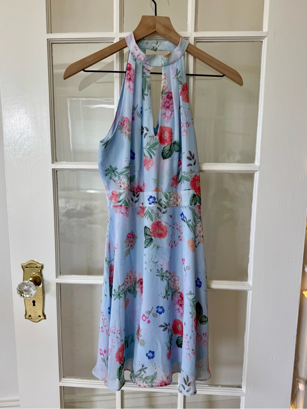 Powder Blue Floral Halter Dress
